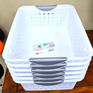 Sterilite Ultra Plastic Basket Bin Storage Organizer With Handles White, 6 Pack
